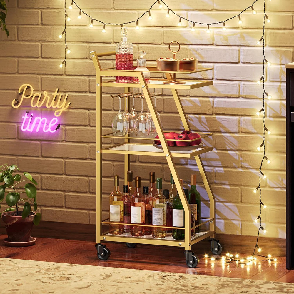 YATINEY Bar Cart, 3-Tier Home Bar Serving Cart with Wheels, Drink Cart with G...
