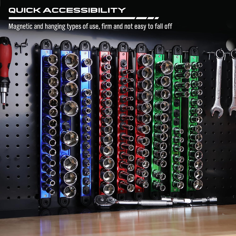 Magnetic Socket Holder Organizer Set: 9-Piece Detachable 1/4, 3/8, 1/2 Socket...