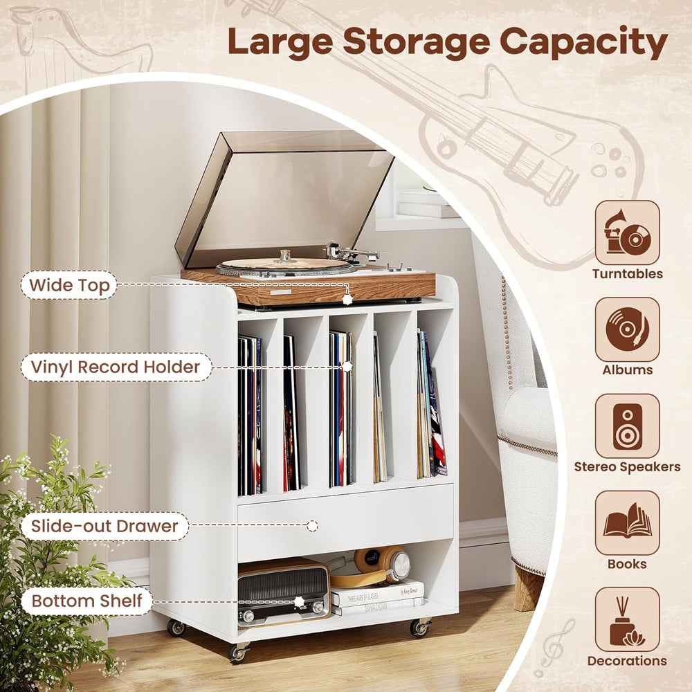 Giantex Record Player Stand, Rolling Turntable Stand with Drawer & Lockab...