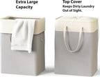 Simple Houseware 75L Collapsible Laundry Hamper, Rectangle Cotton Basket with Drawstring Closure and Handles, Gray