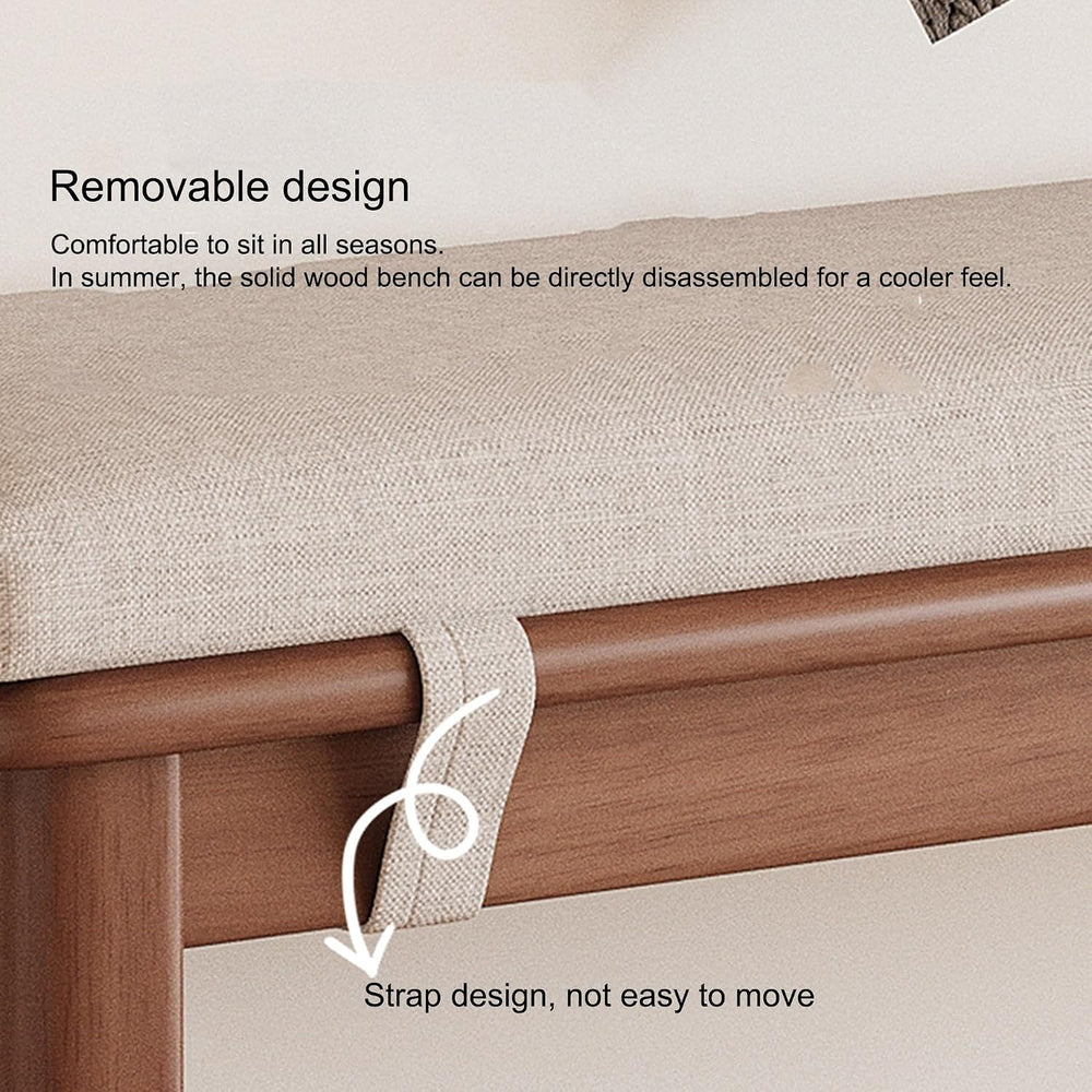 Narrow Wood Dining Bench with Removable Cushion – Farmhouse Entryway Seat for...