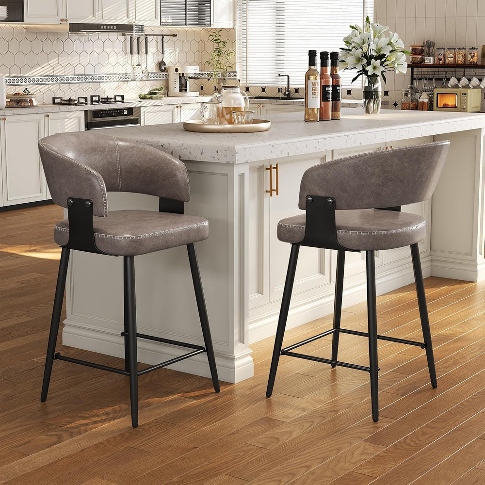 26" Counter Height Bar Chairs Set of 2, Padded Island Chairs, Gray