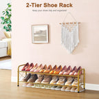 Hoctieon 2 Tier Shoe Rack for Closet, Durable Mesh Style Shoe Rack, Entryway Shoe Shelf, Shoe Storage Organizer for Hallway, Bedroom, Living Room, Wardrobe, Gold