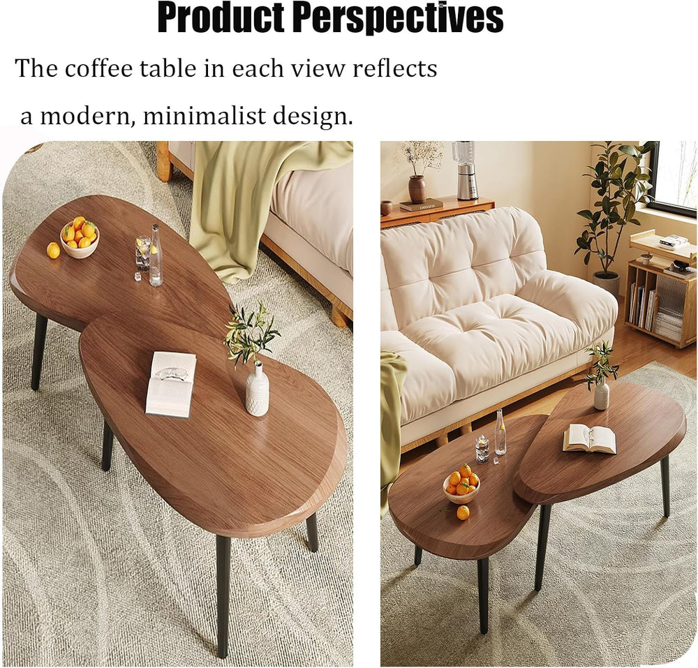Nesting Coffee Tables Set of 2, Mid Century Modern Center Table,Wood Table to...