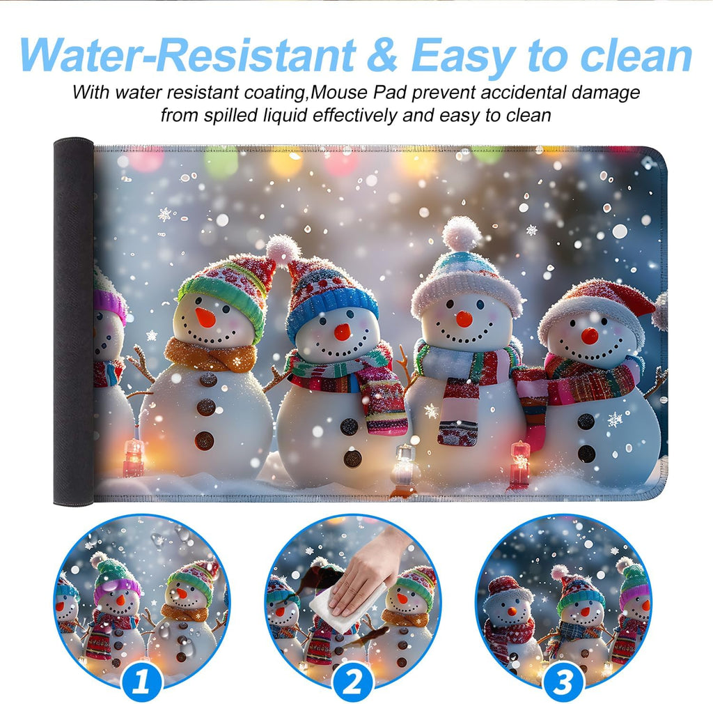 Snowman Christmas Mouse Pad XXL – Large Holiday Desk Mat with Cute Snowmen & Lights, Extended Non-Slip Mousepad for Office, Gift, Winter Decorations,31.5 x 11.8 in