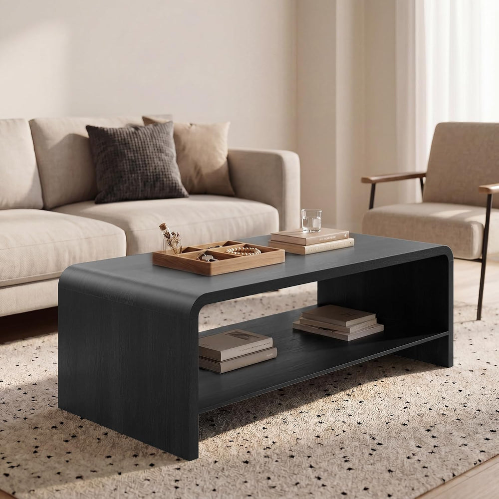 48" Coffee Table with Open Storage Shelf, 2-Tier Minimalist Wooden Coffe...