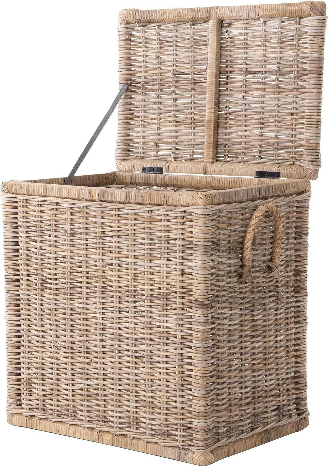 Kouboo Tall Rattan Storage Basket with Handles and Lid Wicker Trunk for Bedroom, Bathroom or any Room Natural Coastal Beach Style Decor 24 in. H x 24 in. W x 16 in. D - from