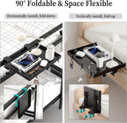 Foldable Bedside Shelf, Metal Clip-On Bed Tray Table for Bunk Bed & Dorm Beds, Dorm Room Essentials Organizer for College Students, Floating Tray, Space Saving Nightstand for Loft Beds (Black, Small)