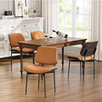 Dining Chairs Set of 4, Mid Century Modern Dining Room and Kitchen Chairs, Upholstered PU Leather Chairs with Walnut Bentwood and Metal Legs, Orange