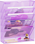Hanging Wall File Organizer 6 Tier Wall Mounted Mail Paper Folder Holder Document Organization Stand, Vertical Desk Magazine Rack for Office Home Cubicle Countertop, Light Purple