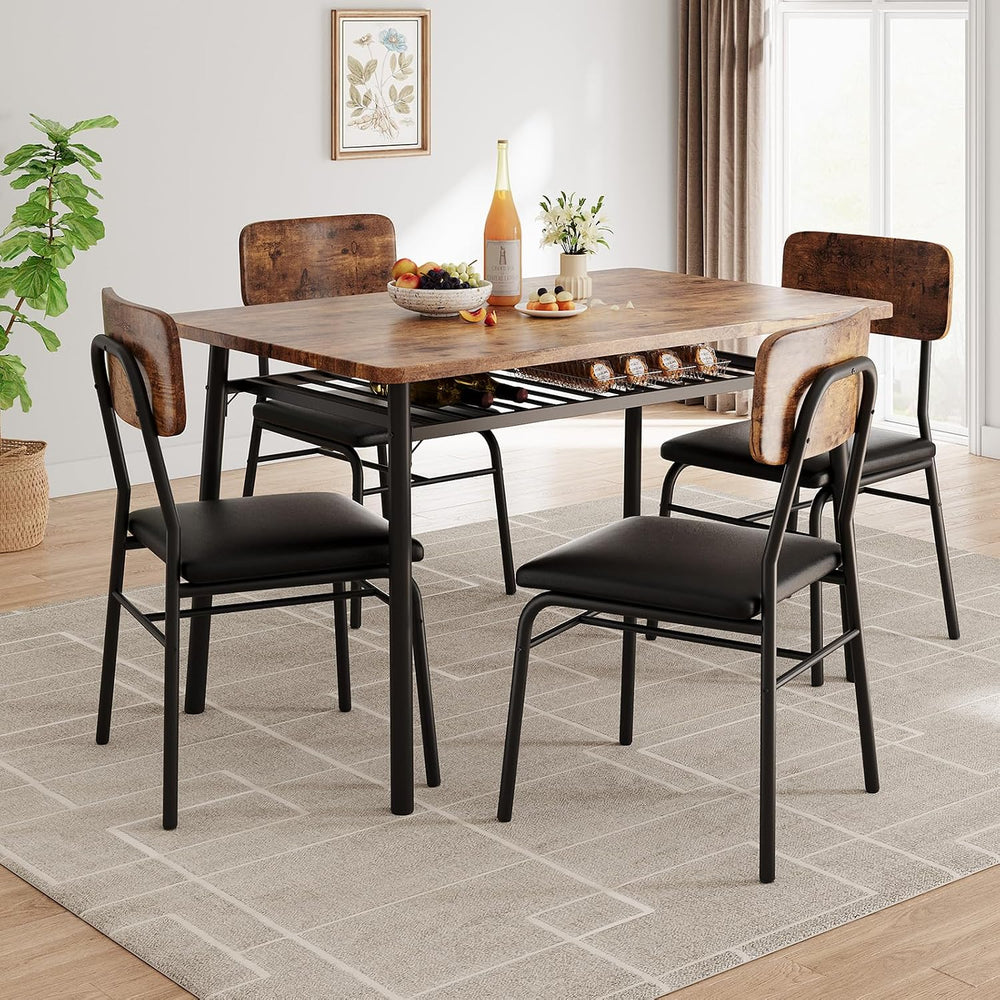 GarveeHome Dining Table Set for 4 with Storage Rack, Brown | 5-Piece Kitchen ...