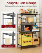 Sakugi Storage Shelves - 4-Tier Spacious Shelf Organizer with Hooks & Leveling Feet, Easy to Assemble, Rust-Resistant Garage Shelving for Kitchen, Pantry, Bedroom, 33.2" x 12.7" x 57.3", Black