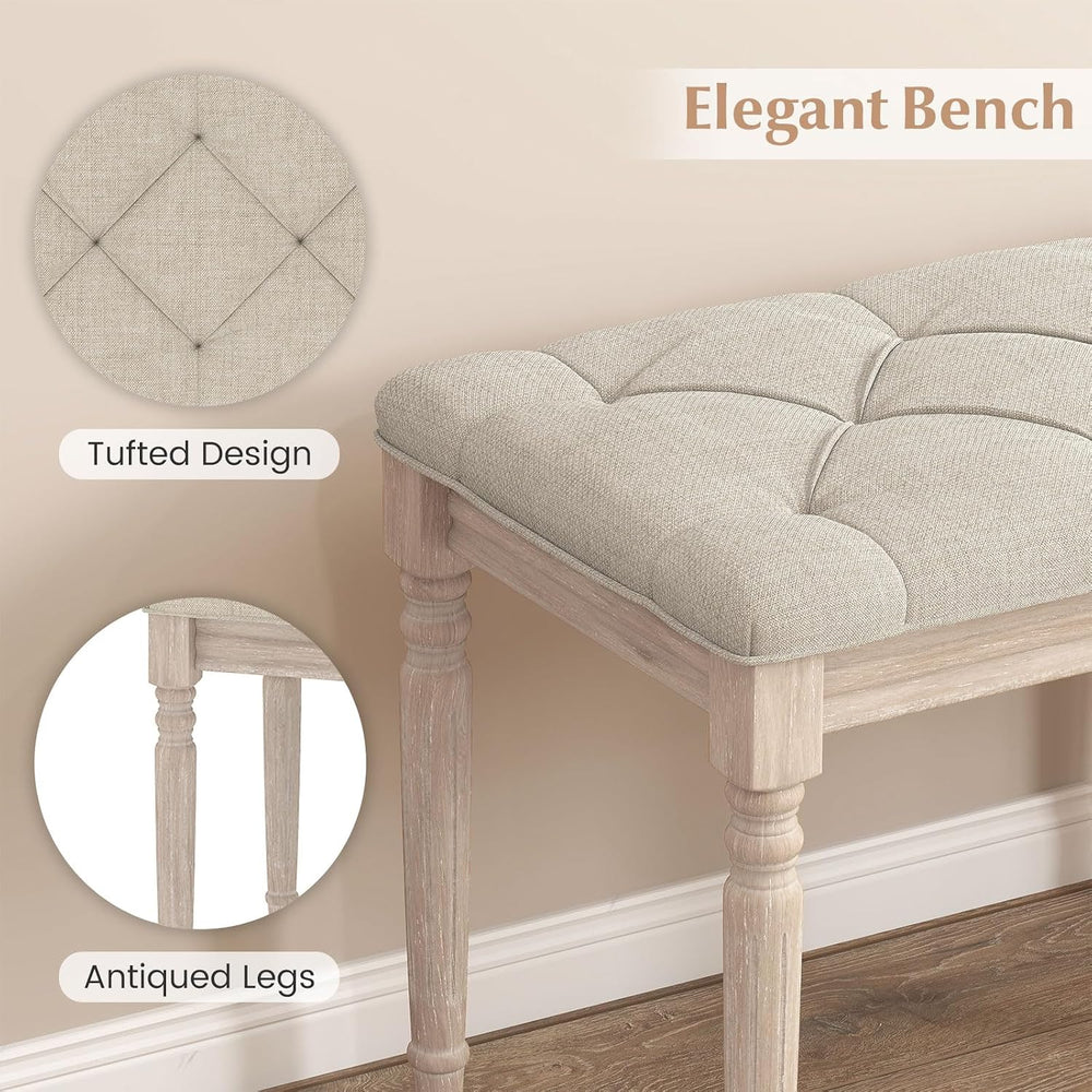 GOFLAME 47.5” Upholstered Bedroom Bench, French Tufted End of Bed Bench with ...