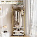 IDEALHOUSE Corner Coat Rack With Shoe Bench and 6 Double Hooks, Corner Hall Tree - Clothes Rack With Storage Hall Tree With Organizer Shelf for Entryway, Hallway, Closet (02-Gold)