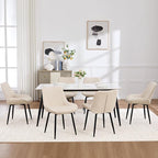Dining Chair Set of 6, Modern Dining Chairs with Thick Cushions, Faux Leather Upholstered Kitchen Dining Room Chairs with Metal Adjustable Legs for Dining Living Room, Beige