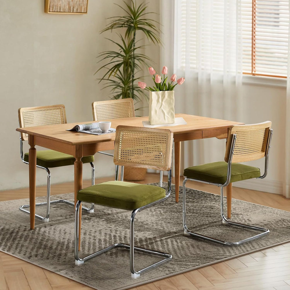 Rattan Dining Chairs Set of 4,Upholstered Mid-Century Modern Dining Room Chai...