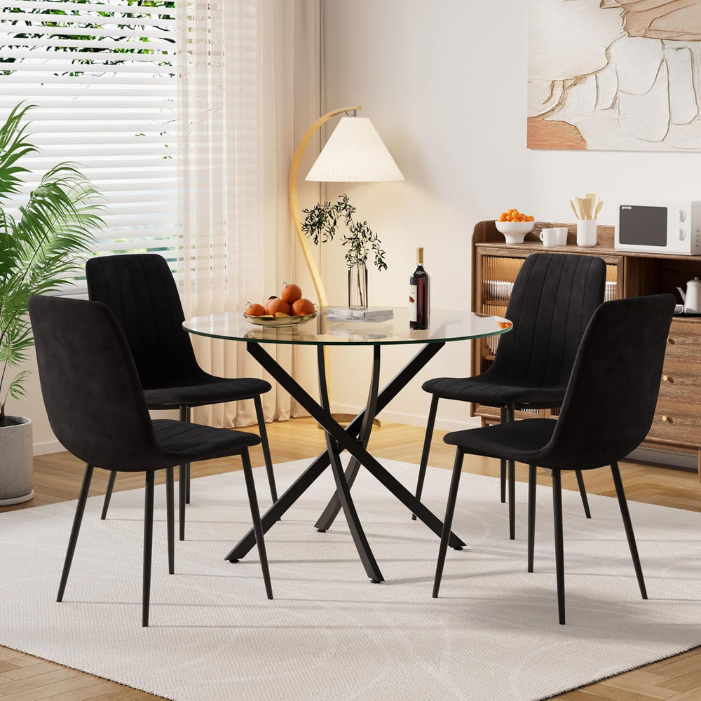 Modern Round Glass Dining Table Set for 4, 36'' Small Tempered Glass ...