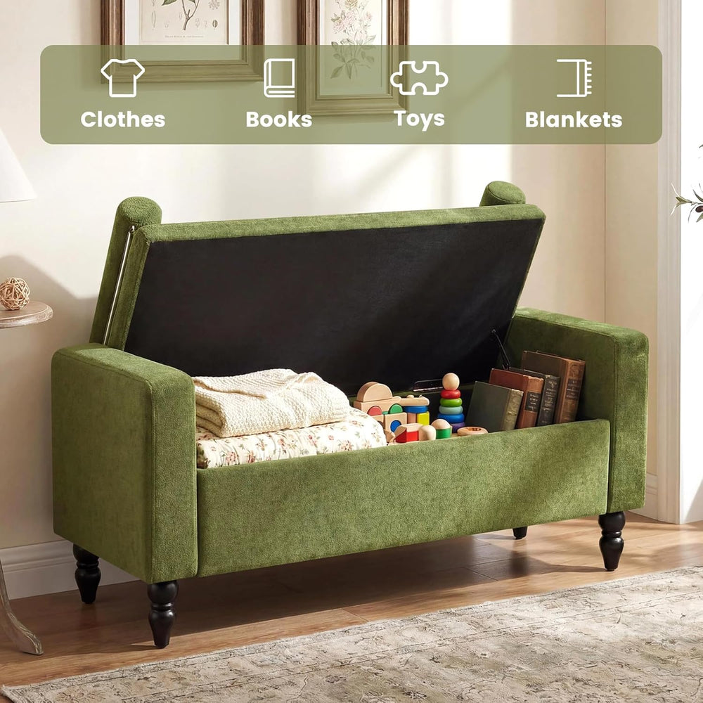End of Bed Bench for Bedroom, 45.7" Linen Storage Ottoman Bench with Rem...