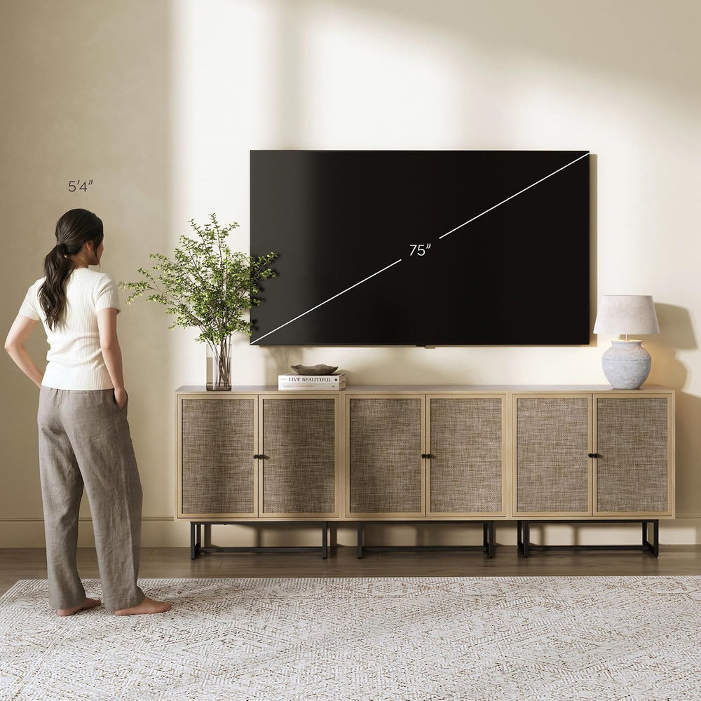 Nathan James Kova Rattan Wood Accent Sideboard Storage Cabinet TV Stand with ...