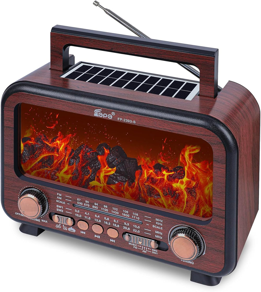 Retro Portable Radio AM FM SW Shortwave Radio with Bluetooth Speaker,Flame At...