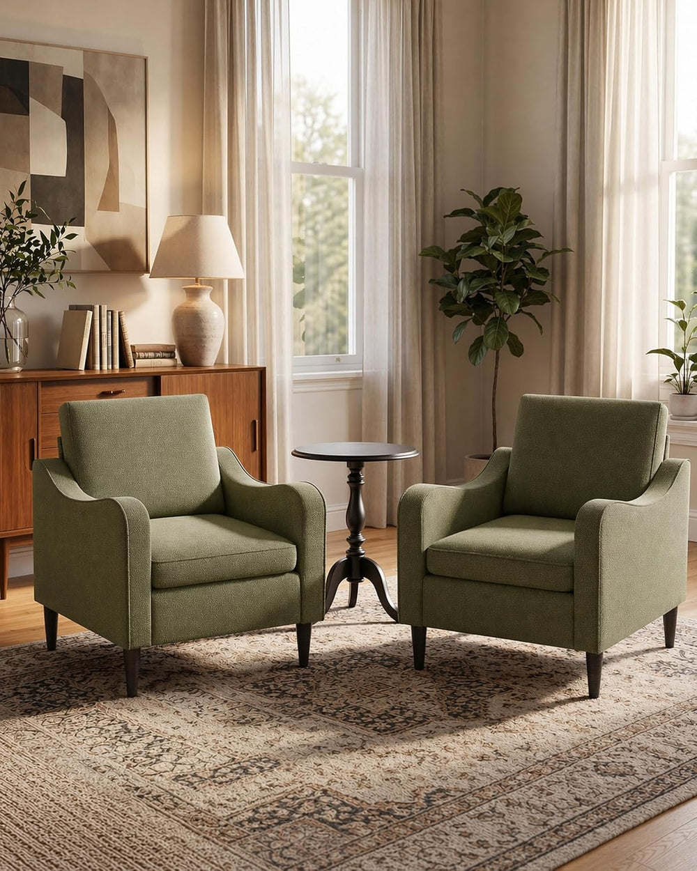 LEVELEVE Accent Arm Chair – Olive Green, Upholstered Scooped Comfy Reading Ch...