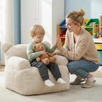 Kids Bear Ear Bean Bag Chair, Stuffed Toddler Sofa Chair with Pocket, Lazy Floor Chair for Boys and Girls, for Gaming, Reading, Nursery Playroom Bedroom