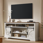 OKD 70" Farmhouse TV Stand for TVs up to 80", Antique White | 33" Tall, Rustic Entertainment Center, Sliding Barn Door, Large Open Storage Shelf, 2 Storage Cabinets, Living Room, Bedroom