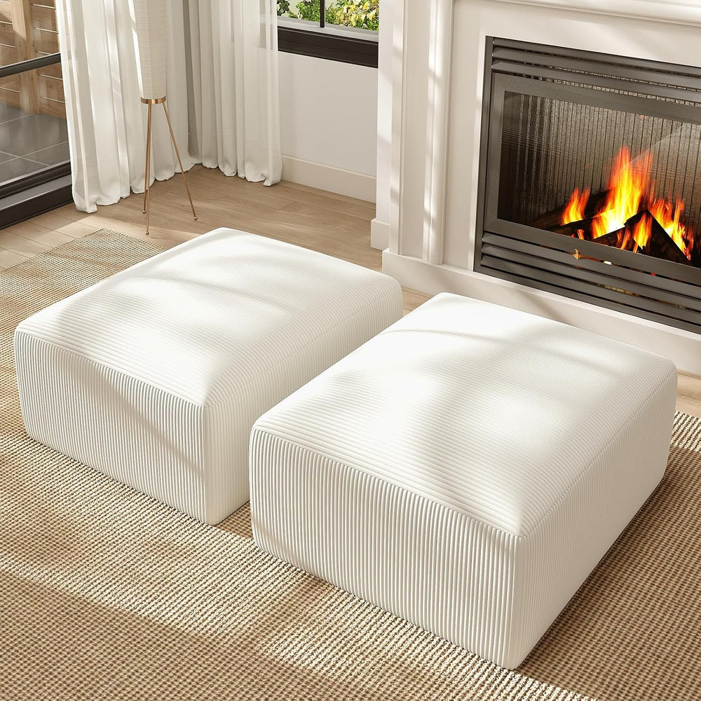 2 Square Cloud Footstool for Living Room, No Assembly Modular Corduroy Conver...