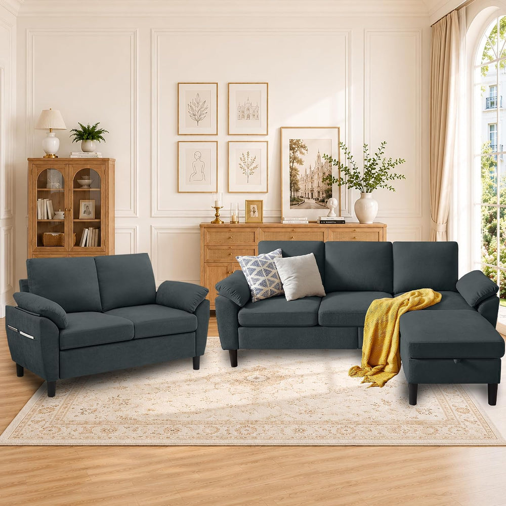 Convertible Sectional Sofa Set, 79" Modern L Shaped Couch and 57" L...