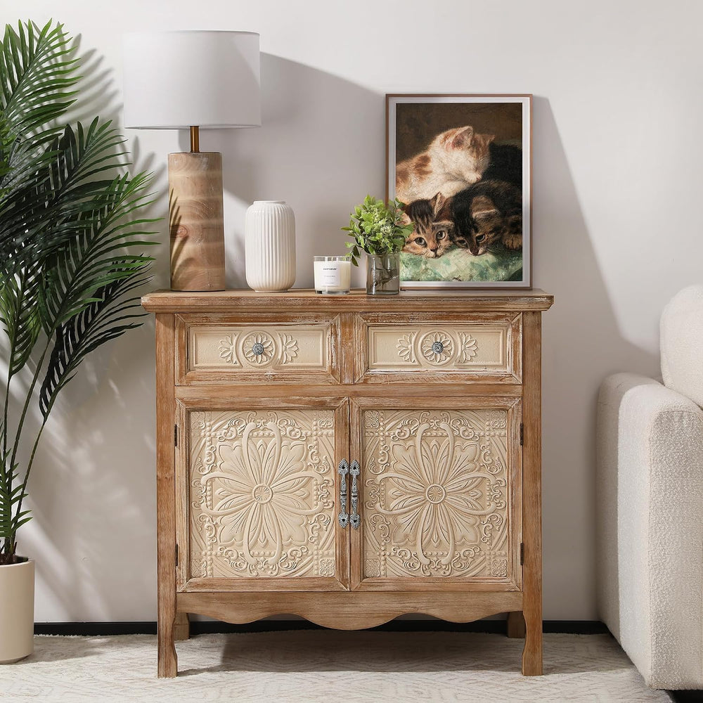 RoyalCraft Sideboard Buffet Cabinet, Solid Wood Accent Cabinet with 2 Carved ...