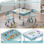 4 in 1 Kids Table and 2 Chairs Set, Toddler Table and Chair Set for Kids Ages 3-10, Activity Tables for Building Blocks/Drawing/Reading/Dining，Gift for Boy & Girl (Grayish Blue)