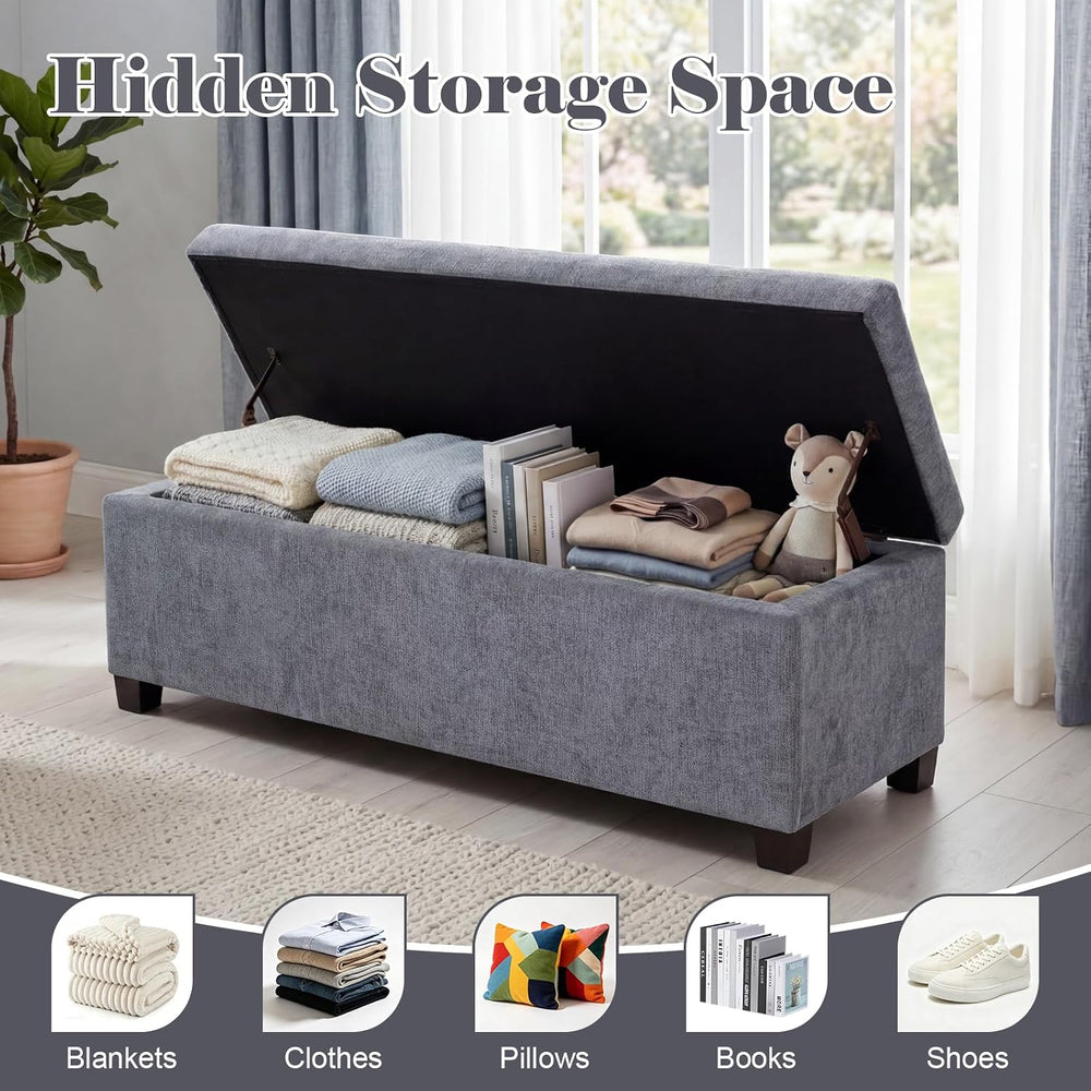 Asense Storage Ottoman Bench,42 inch Upholstered End of Bed Bench,Safety Hing...