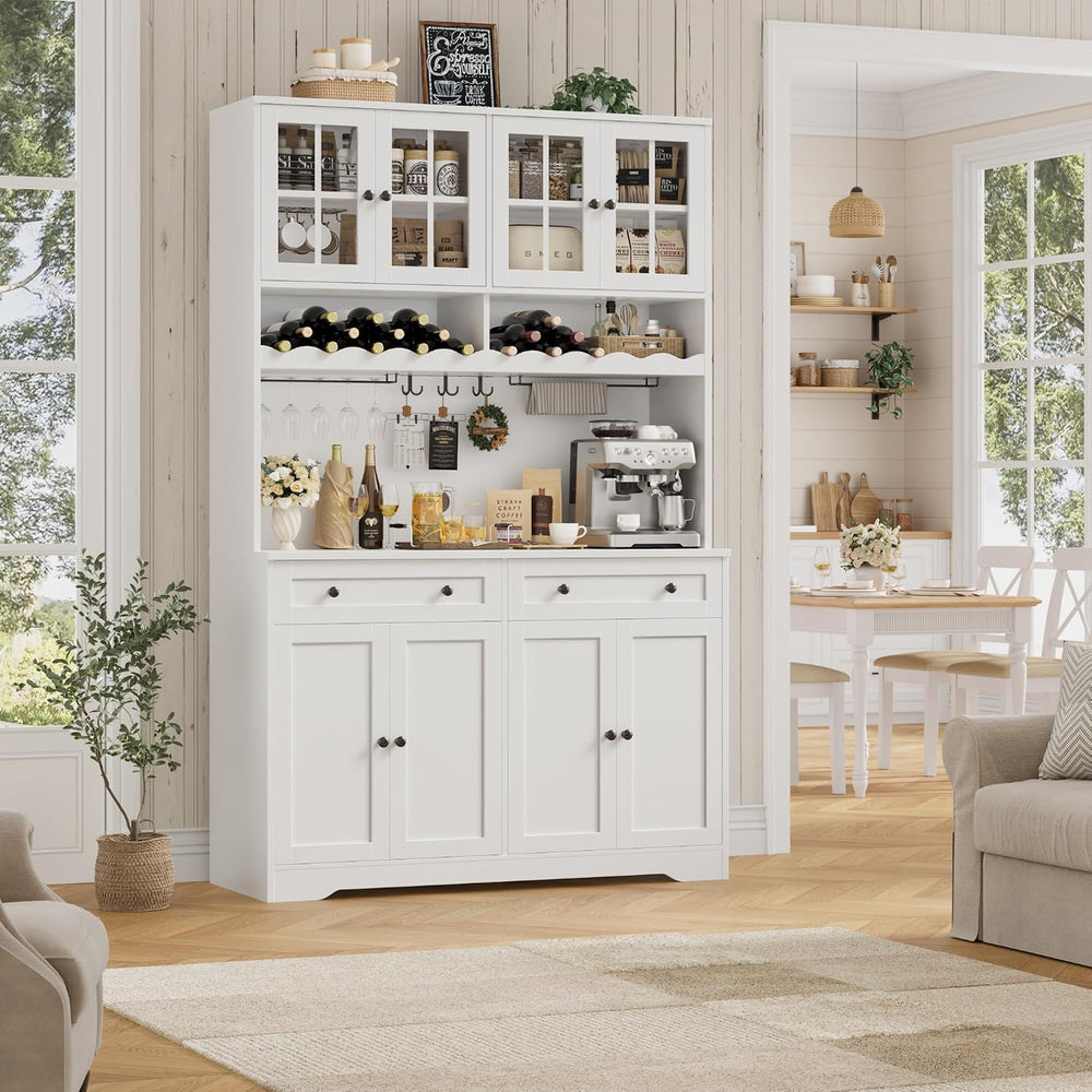 HOSTACK 75" Kitchen Pantry Storage Cabinet, Coffee Bar Hutch Cabinet, Wh...