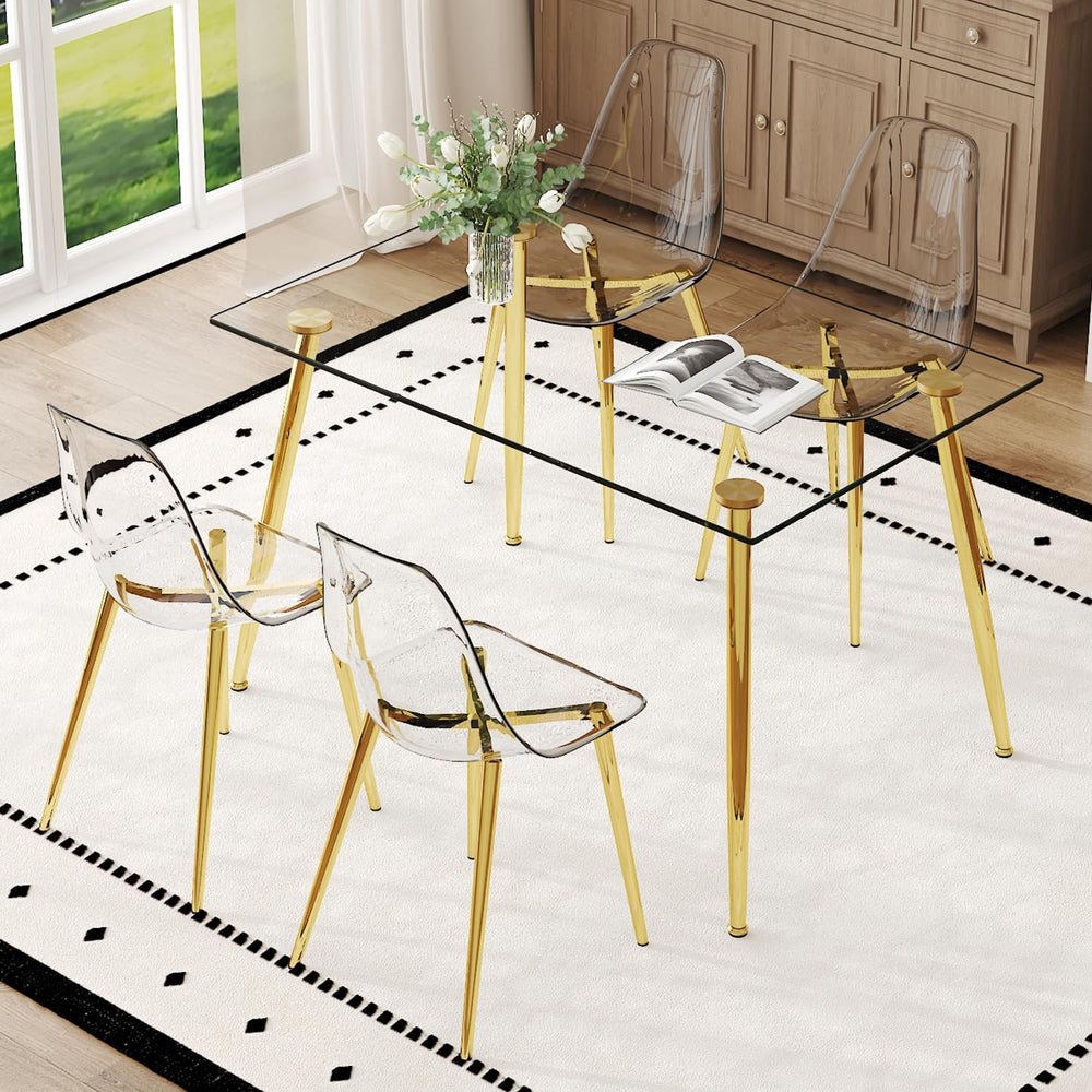 Ebullient Glass Dining Table Set for 4, 51" Clear Tempered Glass Tableto...