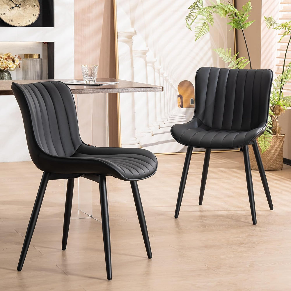 YOUNUOKE Dining Chairs Set of 2 Mid-Century Modern Kitchen Chair Black | Faux...