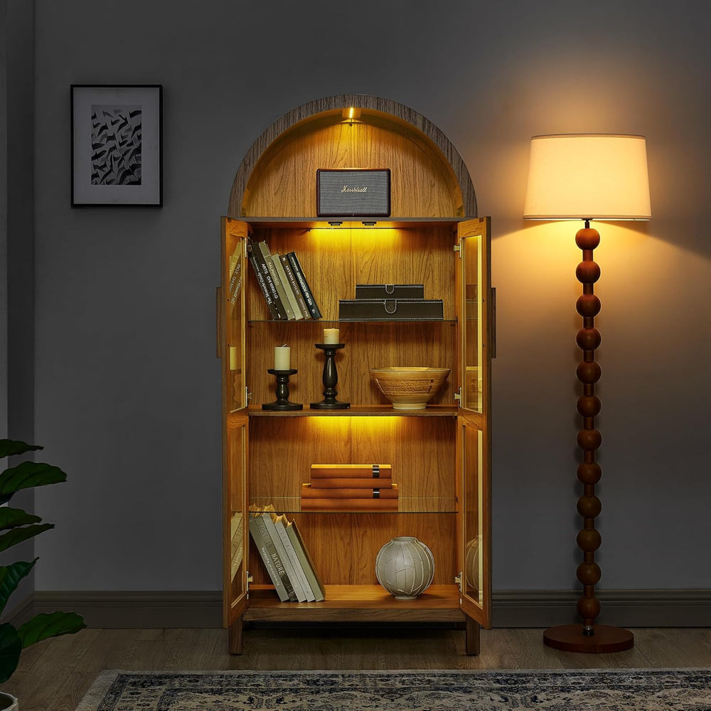 67" Arched Cabinet with Glass Doors: Pantry Cabinets for Kitchen Storage...