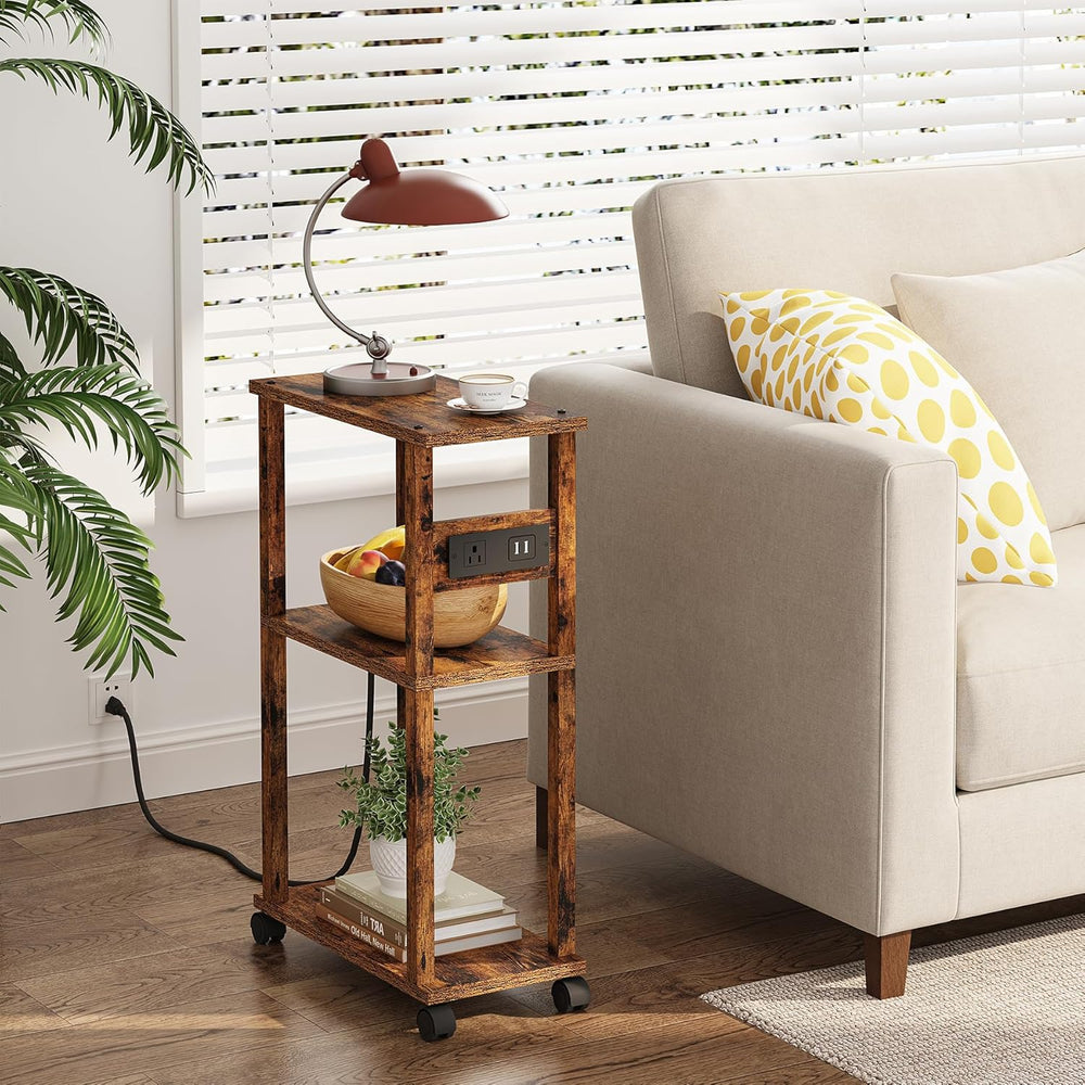 TUTOTAK Small Narrow Side Table with Charging Station, Skinny End Table for S...