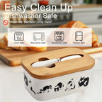Cute Cat Large Butter Dish with Lid for Countertop,Cute kitten Ceramic Covered Butter Holder with Knife for Fridge, Airtight Butter Keeper Container Storage for East West Coast Butter,White