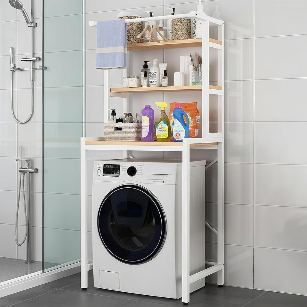 Gdrasuya10 Over The Washer and Dryer Storage Shelves for Laundry Organization, 3 Tier Washing Machine Storage Utility Rack Freestanding Laundry Storage Shelf Organizer Space Save (White)
