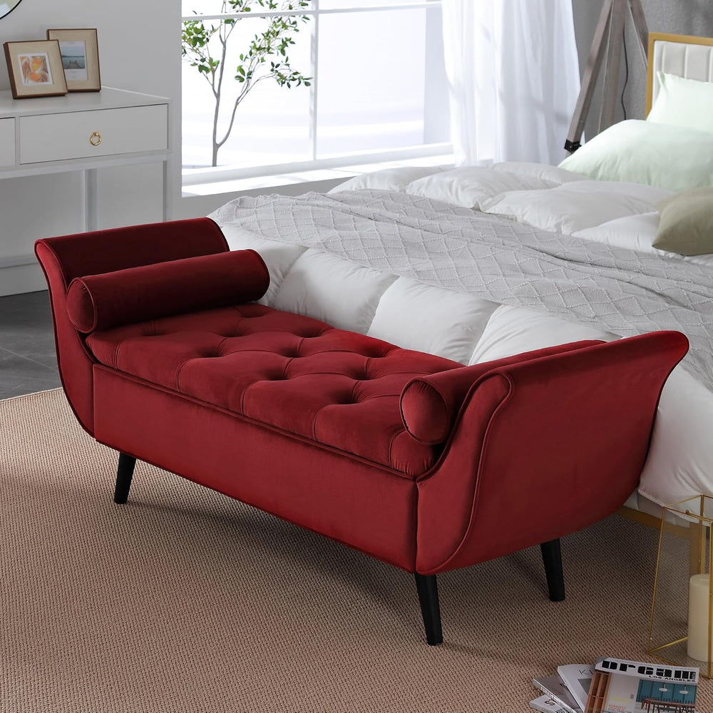 65" Storage Benches Velvet End of Bed Bench Storage Ottoman with Button-...