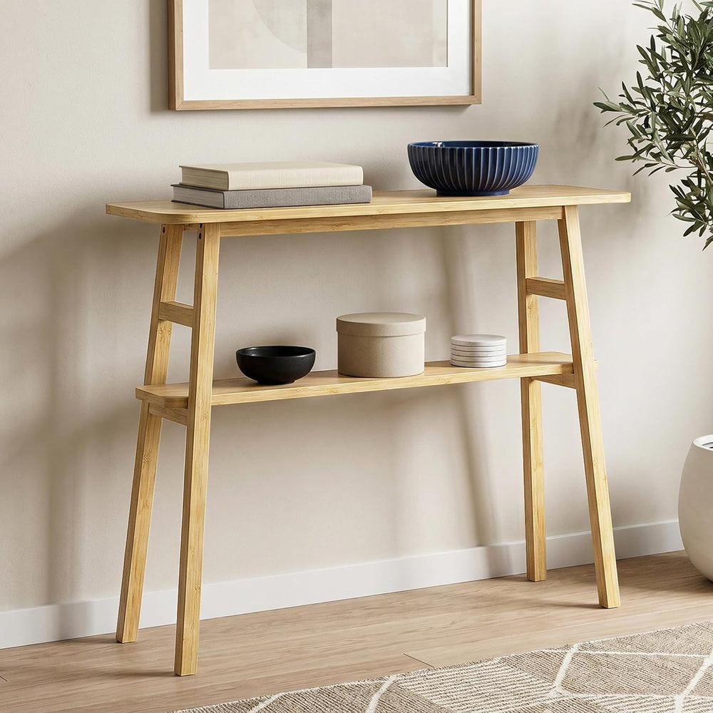 39.4" Solid Bamboo Entryway Console Table, Sofa Table Behind Couch, Narr...