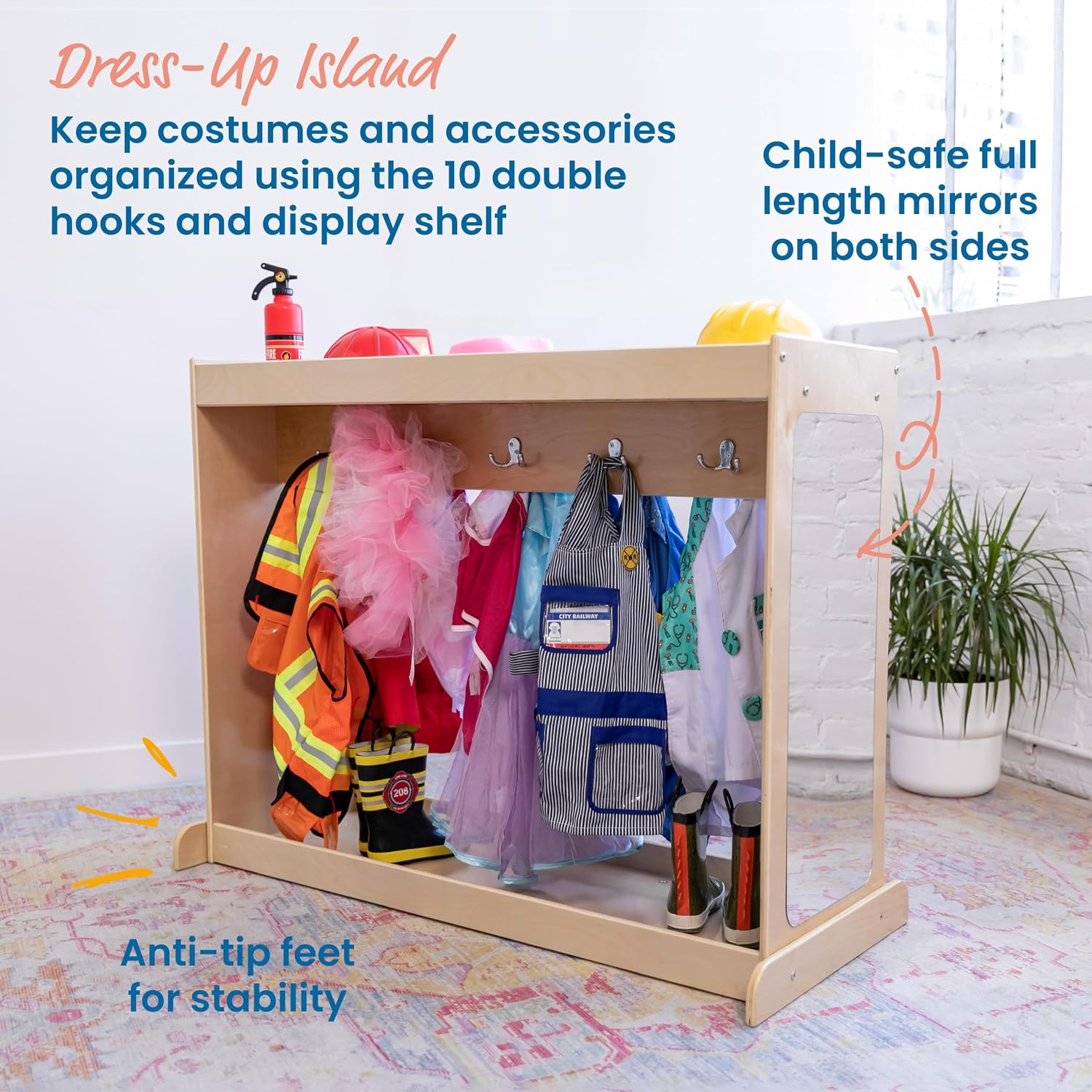 ECR4Kids Streamline Dress-Up Island Costume Organizer, Montessori Furniture, Natural
