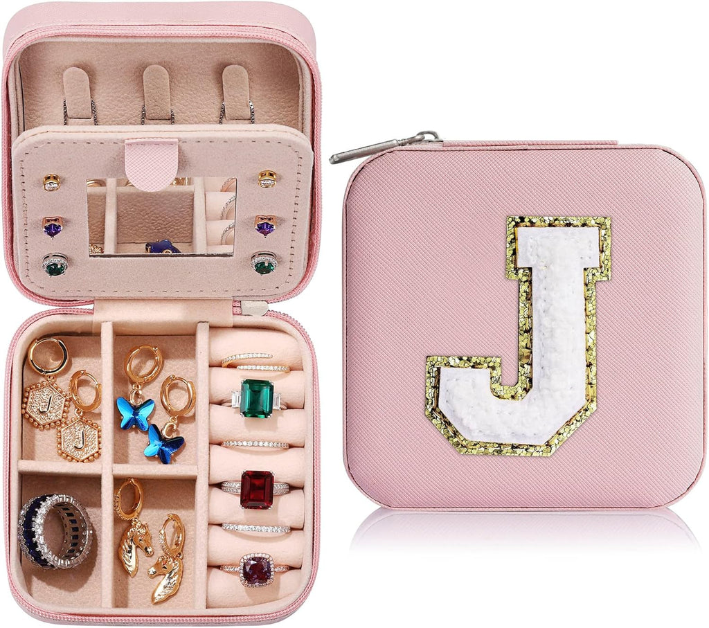 Parima Christmas Stocking Stuffers Gifts for Teenage Girls - Travel Jewelry Case for Girls Jewelry Box | Gifts for Friends Women Unique Christmas Gifts for Grandkids Friends - Letter J, Pink