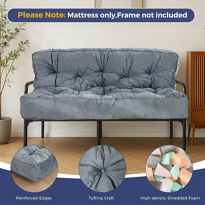 MAXYOYO 8" Futon Mattress Queen Size, Extra Thick Futons Sofa Couch Bed, Velvet Floor Mattress, Shredded Foam Filling (Frame Not Included),Dark Grey