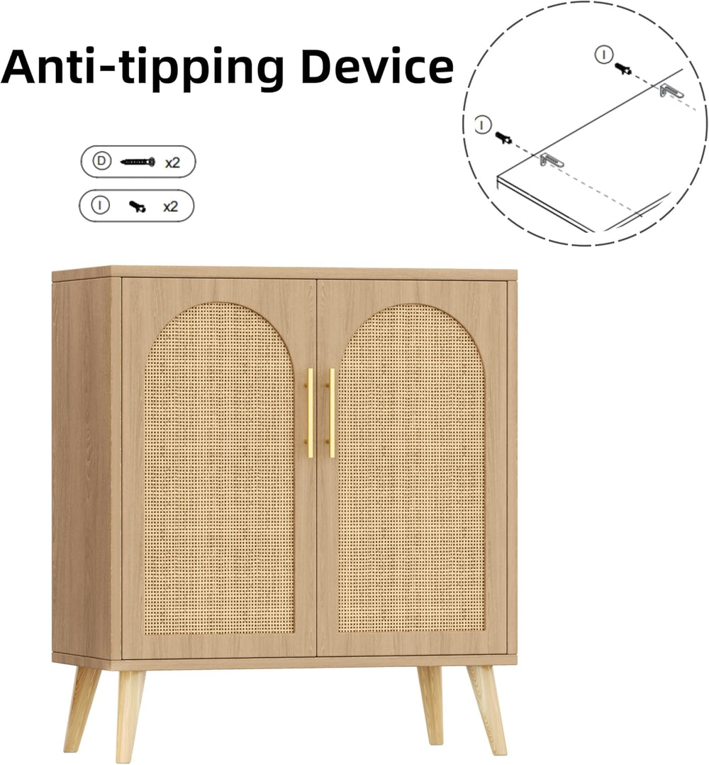 15.7"D Rattan Buffet Sideboard Cabinet with Storage, Modern Accent Cabin...