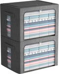 FHSQX 2 Pack Clear Window Storage Bins Large Foldable Fabric Storage Bins Boxes for Clothes Stackable Organizer Set with Carrying Handles19.7X 15.7X 12.6 Inches