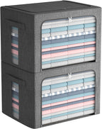 FHSQX 2 Pack Clear Window Storage Bins Large Foldable Fabric Storage Bins Boxes for Clothes Stackable Organizer Set with Carrying Handles19.7X 15.7X 12.6 Inches