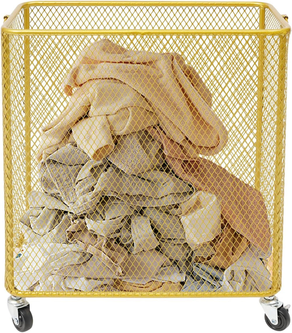 Metal Storage Cart Rectangular Mesh Wire Rolling Laundry with Ring Handles, G...