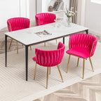 Velvet Dining Chairs Set of 4, Modern Upholstered Dining Chairs with Gold Metal Legs for Dining Room, Vanity, Kitchen, Living Room(Rose Red)