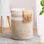 YOUDENOVA Woven Rope Laundry Hamper Basket, 58L Tall Laundry Basket for Blanket Organizer- Clothes Hamper for Bedroom Storage, Baby Kids Nursery Hamper-Large-Brown